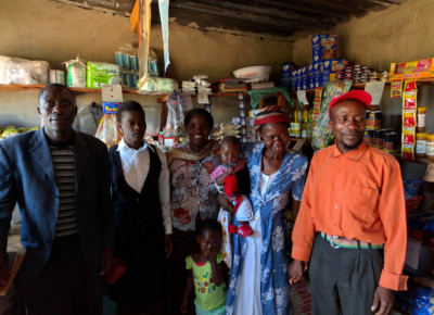 Photo of members of a microloan group in a small shop they have started just outside of Harare, Zimbabwe